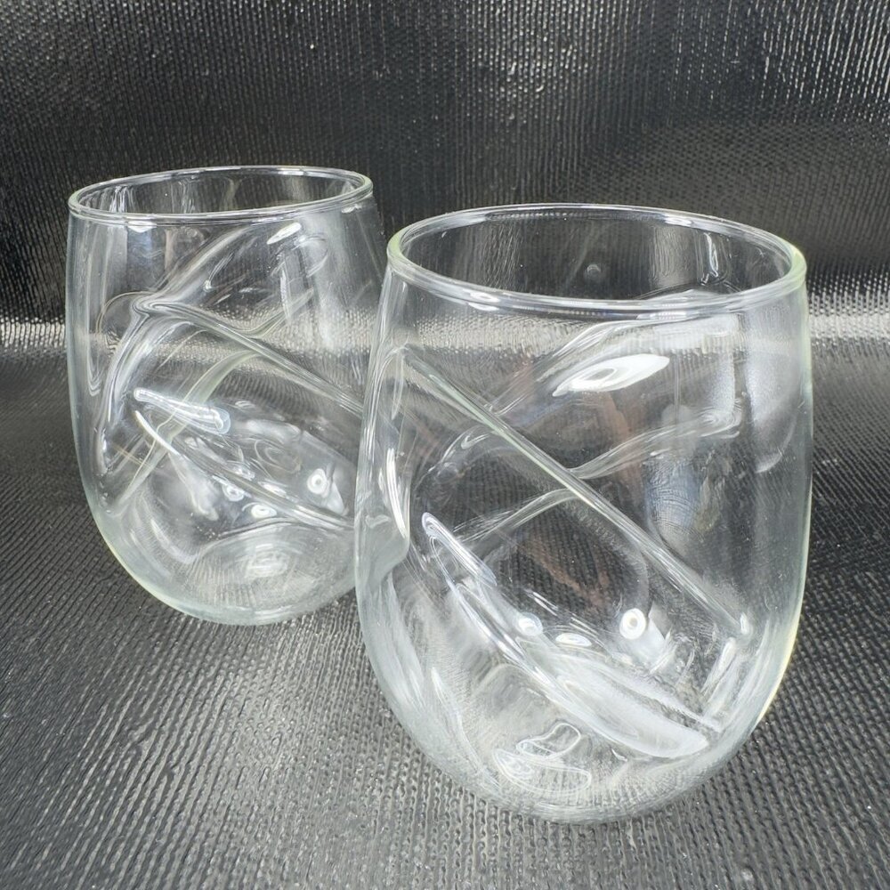 Dragon Glassware Wave Tumblers Handcrafted 16 oz Set of 2 Clear Thin‎ Glassware